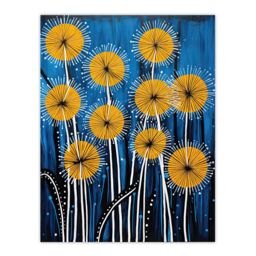 "Artery8 Wall Art Print Dandelion Flower Seeds Gond Style Painting Blue Yellow Abstract Summer Meadow Patterns Poster - Size: W18"" x H24""" - thumbnail 1