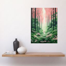 "Artery8 Wall Art Print Mount Yoshino Cherry Blossom Tree Forest Bright Artwork Baby Pink Green Walk in Nature Trail Poster - Size: W12"" x H16""" - thumbnail 2