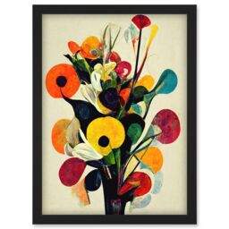Artery8 Abstract Kandinsky Inspired Multicolour Flower Bouquet In Vase Artwork Framed Wall Art Print A4 in Black - thumbnail 1
