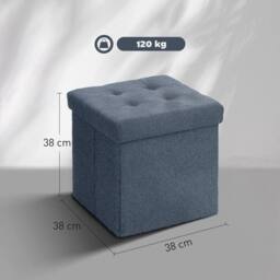 Havendro Foldable Sherpa Fleece Storage Ottoman, 38 x 38 x 38 cm in Blue - thumbnail 2