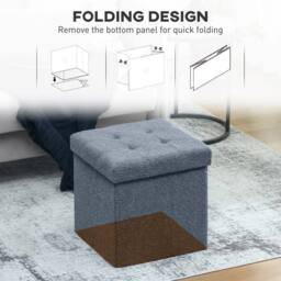 Havendro Foldable Sherpa Fleece Storage Ottoman, 38 x 38 x 38 cm in Blue - thumbnail 3