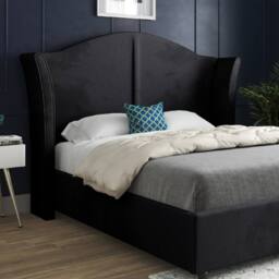 Casani Tirley Curved Winged Upholstered Black Soft Velvet Designer Bed Frame - Size: Single - thumbnail 6
