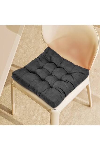Living and Home Comfort Padded Corduroy Chair Cushion in Dark Grey - Size: 55 cm x 55 cm - image 1
