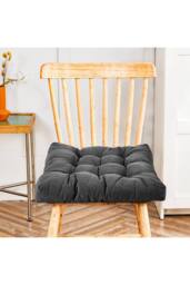 Living and Home Comfort Padded Corduroy Chair Cushion in Dark Grey - Size: 55 cm x 55 cm - thumbnail 3
