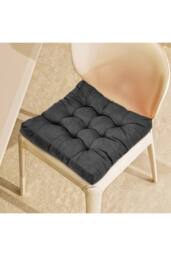 Living and Home Comfort Padded Corduroy Chair Cushion in Dark Grey - Size: 55 cm x 55 cm - thumbnail 1