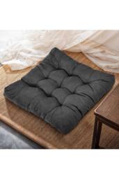 Living and Home Comfort Padded Corduroy Chair Cushion in Dark Grey - Size: 55 cm x 55 cm - thumbnail 7