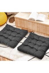 Living and Home Comfort Padded Corduroy Chair Cushion in Dark Grey - Size: 55 cm x 55 cm - thumbnail 2
