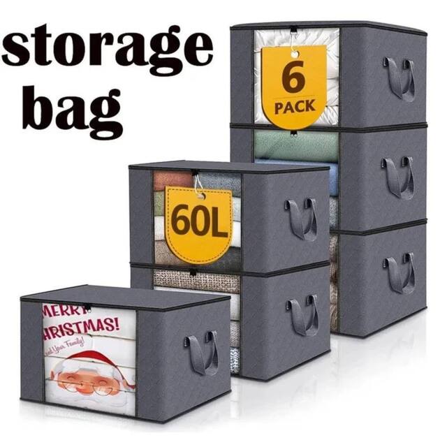 Havendro Gray 6x 60L Zipped Clothes Storage Bags Underbed Wardrobe Organizer in Grey - image 1