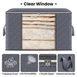 Havendro Gray 6x 60L Zipped Clothes Storage Bags Underbed Wardrobe Organizer in Grey - thumbnail 3