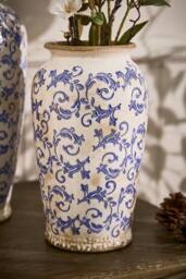 Dibor Vintage Solene Blue Small Botanical Flower Urn Vase H29 x Dia16cm in Cream - thumbnail 2