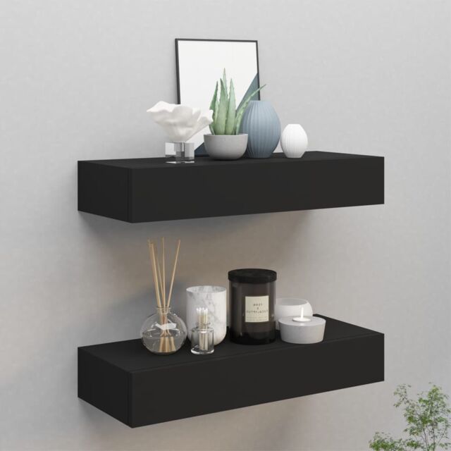 Berkfield Home Wall-mounted Drawer Shelves 2 pcs Black 60x23.5x10cm MDF - Size: 60x23.5x10 cm - image 1
