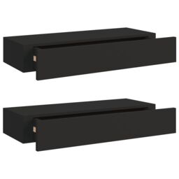 Berkfield Home Wall-mounted Drawer Shelves 2 pcs Black 60x23.5x10cm MDF - Size: 60x23.5x10 cm - thumbnail 2