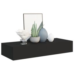 Berkfield Home Wall-mounted Drawer Shelves 2 pcs Black 60x23.5x10cm MDF - Size: 60x23.5x10 cm - thumbnail 3