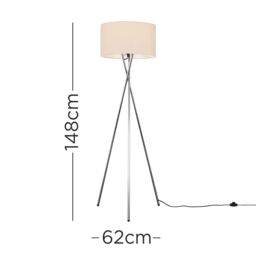 ValueLights Camden Polished Chrome Tripod Floor Lamp with Cream Drum Lamp Shade in Beige - thumbnail 7