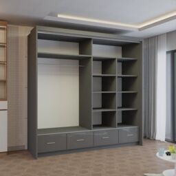 Sliding Wardrobes 4U Modern High Gloss Sliding Wardrobe with LED Light 208cm x 220cm in Grey - Size: 208 cm x 220 cm - thumbnail 2