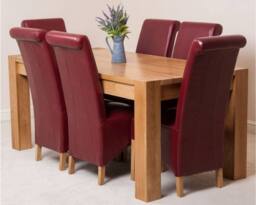 Thats Furniture Kuba 180 x 90 cm Chunky Oak Dining Table & 6 Montana Leather Chairs in Red - thumbnail 2