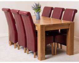 Thats Furniture Kuba 180 x 90 cm Chunky Oak Dining Table & 6 Montana Leather Chairs in Red