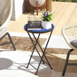 OUTSUNNY Mosaic Garden Table, 35.5cm Folding Coffee Table in Blue