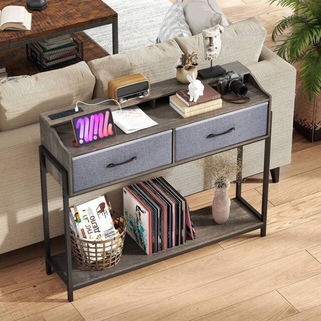 FORGEVIO 110 cm Narrow Entryway Table with 2 Drawers Console Table in Grey - image 1