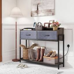 FORGEVIO 110 cm Narrow Entryway Table with 2 Drawers Console Table in Grey - thumbnail 3