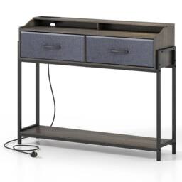 FORGEVIO 110 cm Narrow Entryway Table with 2 Drawers Console Table in Grey - thumbnail 4