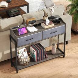 FORGEVIO 110 cm Narrow Entryway Table with 2 Drawers Console Table in Grey - thumbnail 1