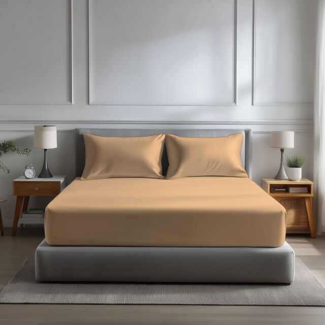 Snug City Microfibre Soft Touch Fitted Sheet 40cm Extra Deep Skirt Plain Dyed Bed Linen in Beige - Size: Double - image 1