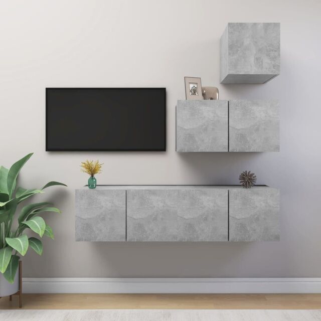 Berkfield Home 4 Piece TV Cabinet Set Concrete Grey Engineered Wood - image 1