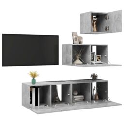 Berkfield Home 4 Piece TV Cabinet Set Concrete Grey Engineered Wood - thumbnail 3