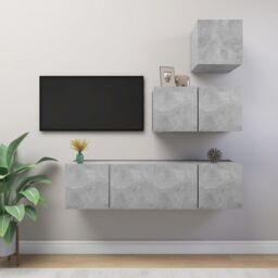 Berkfield Home 4 Piece TV Cabinet Set Concrete Grey Engineered Wood - thumbnail 1