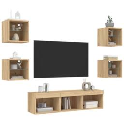 Berkfield Home Versatile 7 Piece TV Wall Units with LED Sonoma Oak Engineered Wood in Tan - thumbnail 4