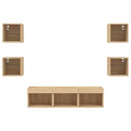 Berkfield Home Versatile 7 Piece TV Wall Units with LED Sonoma Oak Engineered Wood in Tan - thumbnail 6