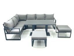 Fimous Aluminum Outdoor Garden Furniture Set Corner Sofa 2 Big Footstools Adjustable Rising Lifting Dining Table Sets Dark Grey - thumbnail 2