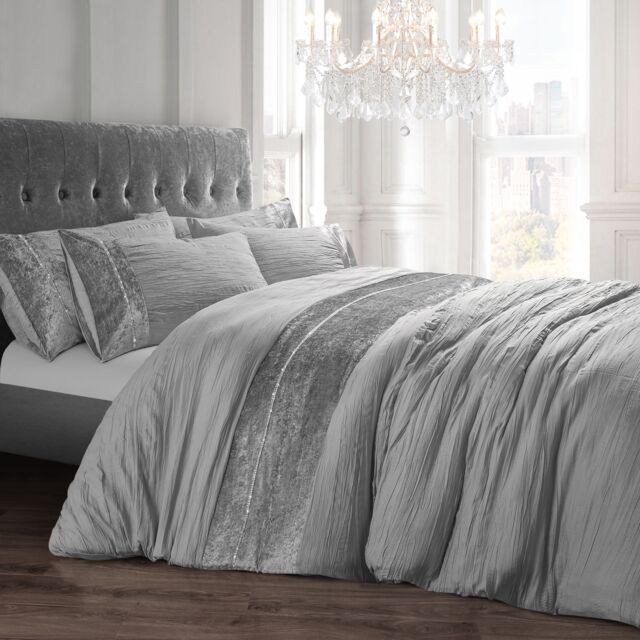 Intimates Diamante Orleans Duvet Cover & Pillowcase Set in Silver - Size: Single - image 1