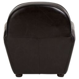 Orsina Black Leather Classic Armchair, Leather Upholstered Ocassional Chair, Metallic Black Seat With Brass Studs - thumbnail 4