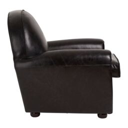 Orsina Black Leather Classic Armchair, Leather Upholstered Ocassional Chair, Metallic Black Seat With Brass Studs - thumbnail 3