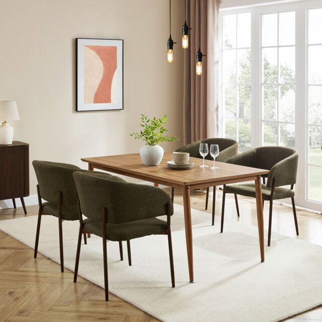 VonHaus Burton Wood Effect 6 Seater Dining Table in Dark Brown - image 1