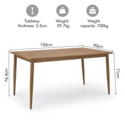VonHaus Burton Wood Effect 6 Seater Dining Table in Dark Brown - thumbnail 7