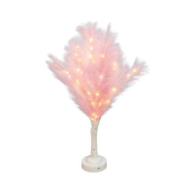 Shatchi 70cm Lighted Feather Tree Lamp - Warm White LED, Battery Operated in Pink - image 1