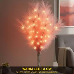 Shatchi 70cm Lighted Feather Tree Lamp - Warm White LED, Battery Operated in Pink - thumbnail 6