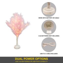 Shatchi 70cm Lighted Feather Tree Lamp - Warm White LED, Battery Operated in Pink - thumbnail 5