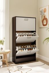 Living and Home Wooden Shoe Rack Drawer Shoe Cabinet 3 Layer Dump Shoes Shelves in White - thumbnail 1
