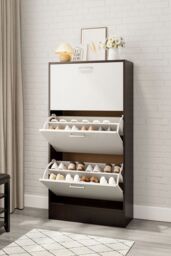 Living and Home Wooden Shoe Rack Drawer Shoe Cabinet 3 Layer Dump Shoes Shelves in White - thumbnail 2