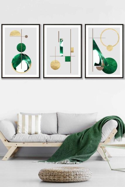 ARTZE Abstract Textured Geometric Art in Green & Gold Framed Wall Art - Large in Black - Size: W53 cm x H73 cm x D20mm - image 1