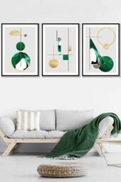ARTZE Abstract Textured Geometric Art in Green & Gold Framed Wall Art - Large in Black - Size: W53 cm x H73 cm x D20mm - thumbnail 1