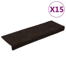 Berkfield Home Stair Mats 15 pcs Needle Punch 65x21x4 cm Brown - Size: Medium - thumbnail 2