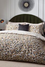 HOEM City Abstract Geometric Cotton Rich Reversible Duvet Cover Set in Light Brown - Size: Super King - thumbnail 1
