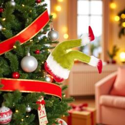 Garden Greatness Festive Grinch Style Legs Tree Decoration in Green - Size: 1 Pack - thumbnail 1