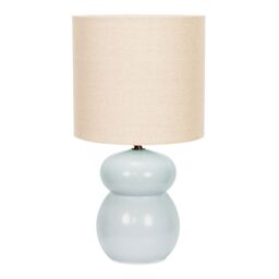 ValueLights Kendal Natural Linen Drum Shade Glaze Ceramic Table Lamp with LED Bulb in Pale Blue - thumbnail 2