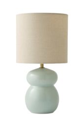 ValueLights Kendal Natural Linen Drum Shade Glaze Ceramic Table Lamp with LED Bulb in Pale Blue - thumbnail 6